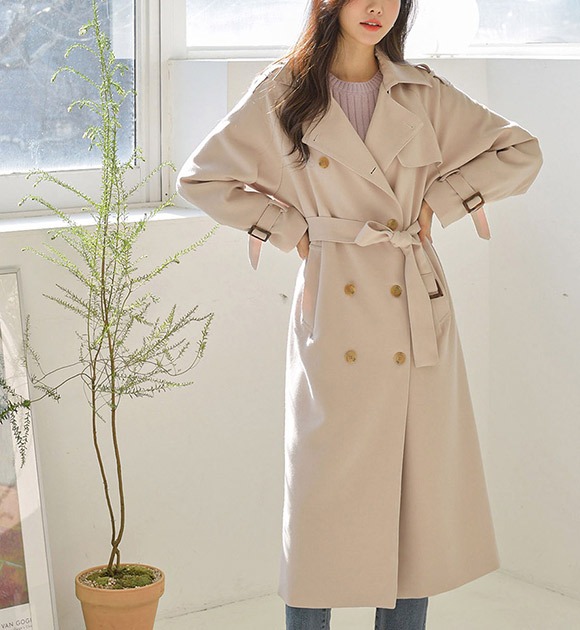 バックスリットダブルトレンチコート(ベルトset) コート 韓国ファッション JUSTONE