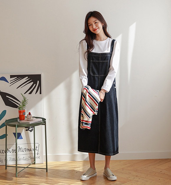 インディゴデニムオーバーオールワンピース ワンピース 韓国ファッション Justone
