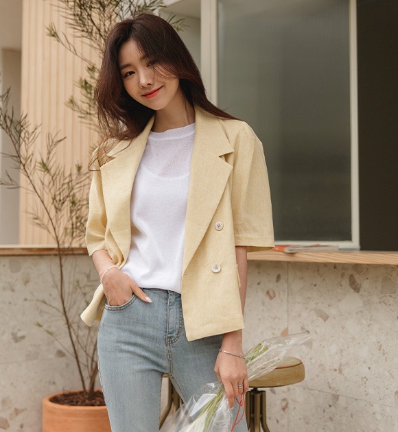 リネン混カラージャケット      韓国ファッション