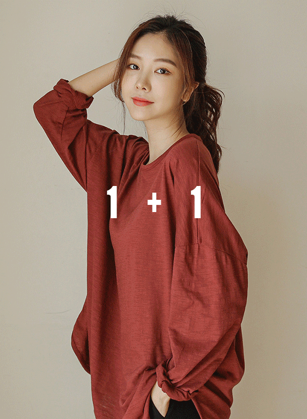 [1+1]ドロショルソリッドカラーTシャツ 韓国