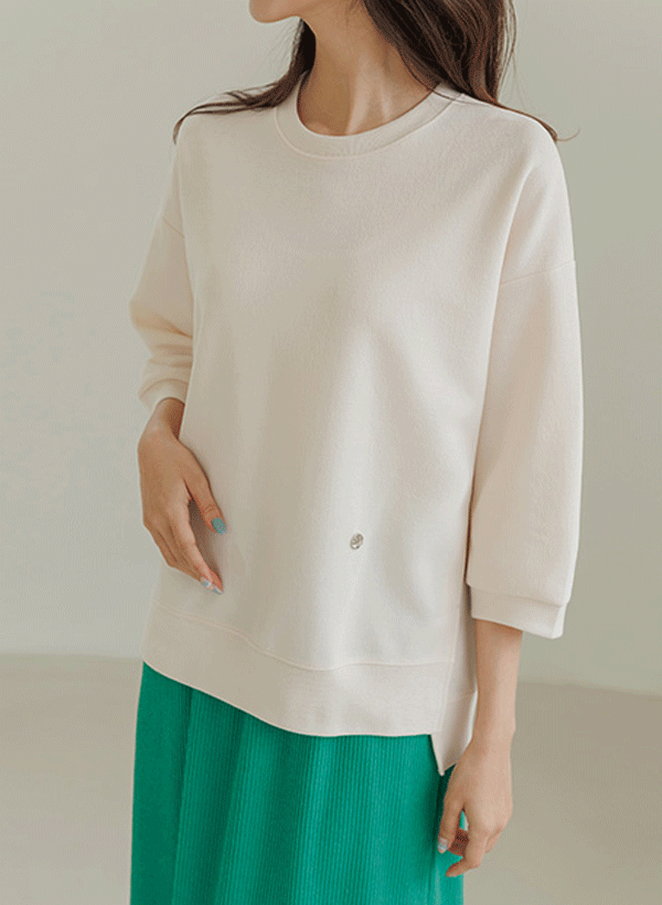 リッジ メタル装飾 不均衡 スリット 7分丈 セーター 韓国