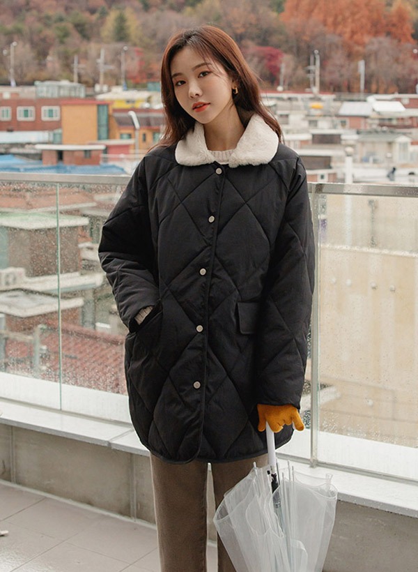 エコファーカラーダイヤキルティングジャケット 韓国