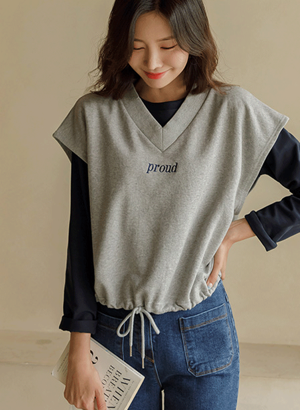 プラ ストリング 刺繍 セーター ベスト 韓国