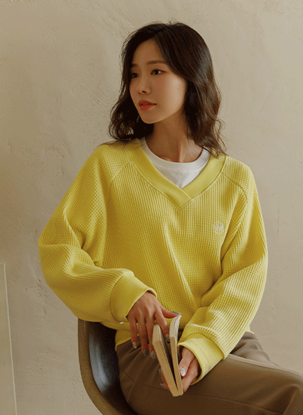 トーリング Vネック刺繍 ワッフル セーター 韓国